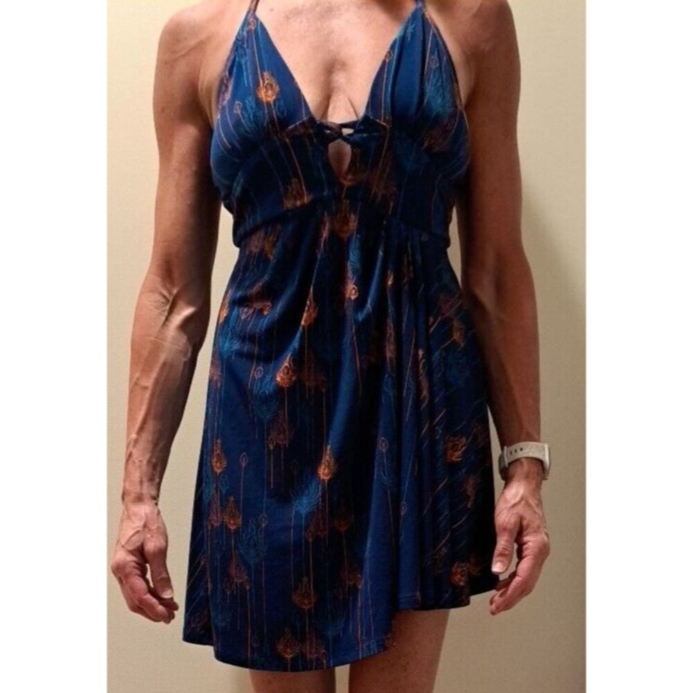 Free People Dress Tropical Daydream Halter Peacock Asymmetrical Hem Woman's XS